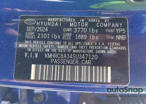 2025 Hyundai Venue Sel из США, поврежденный, VIN KMHRC8A34SU347120